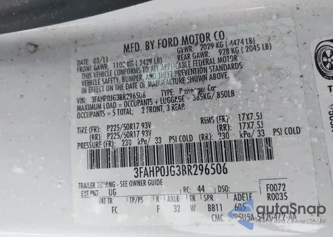 2011 Ford Fusion Sel from USA, damaged, VIN 3FAHP0JG3BR296506
